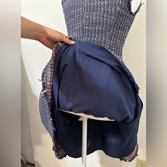 *LIKE NEW* REBECCA TAYLOR Fray-Trimmed Raw Hem Navy Tweed Dress - Picture 9 of 12